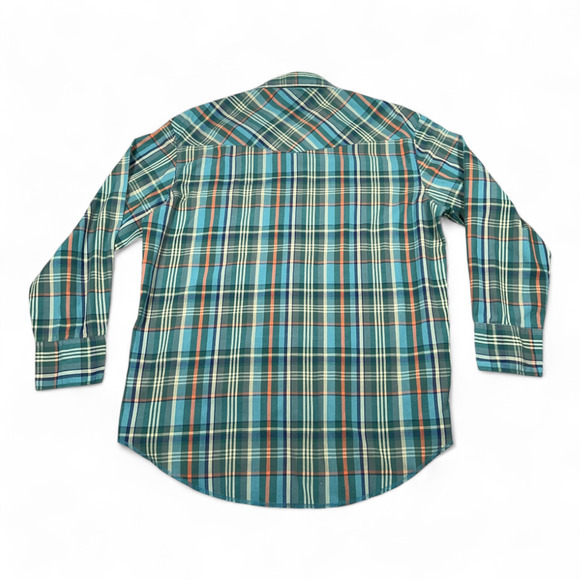Wrangler Western Shirt Adult LARGE Green Blue Plaid Pearl Snap Outdoor Cowboy - Picture 3 of 10